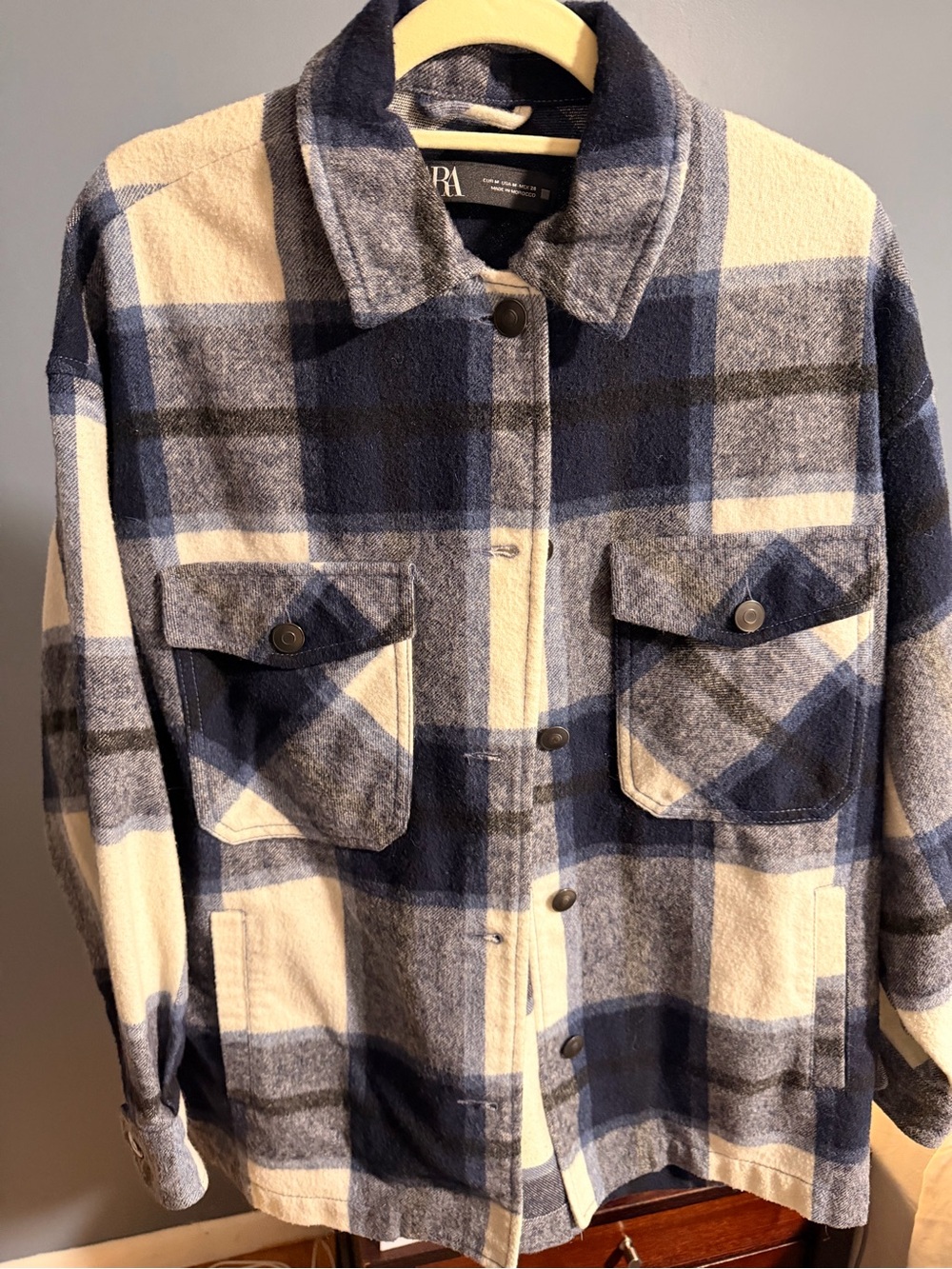 ZARA Women’s Blue & Cream Plaid Shacket